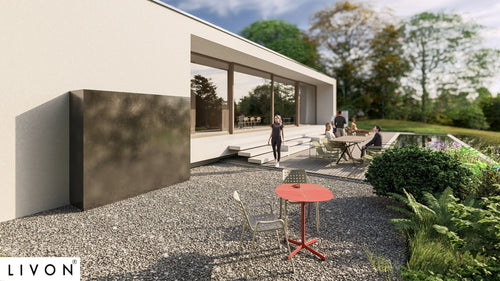 Outdoorküche ETERNITY – aufklappbarer Schrank mit Stahlverkleidung