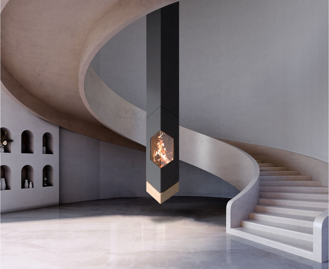 Hängecheminée eckig FlamaquARTz freihängend