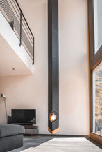 Hängecheminée eckig FlamaquARTz freihängend Nussbaum